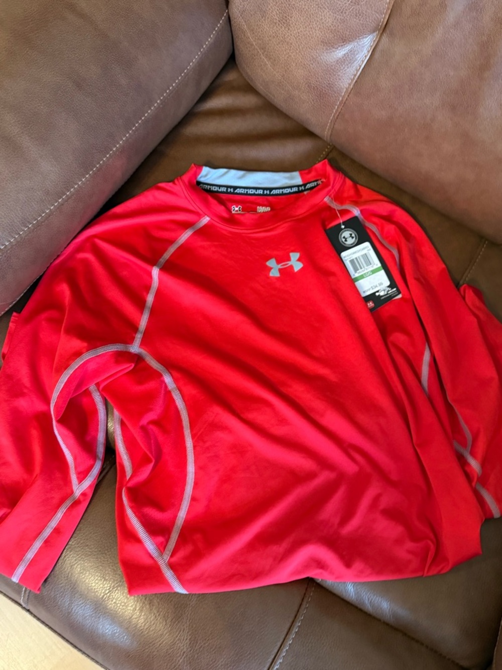 Under Armour Red Long Sleeve Heat Gear Compression-Style Performance Tee